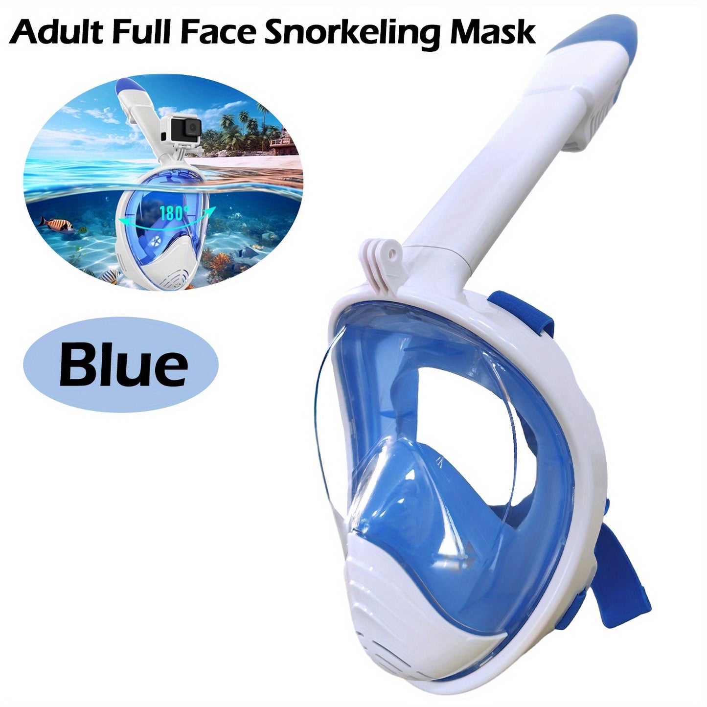 Adult Full-Face Snorkeling Mask with 180° Wide-View Panoramic Design, Detachable Camera Mount & Leakproof Seal - Black, 2 Sizes for Men & Women, Beach Vacation Gear, Durable Snorkeling Gear