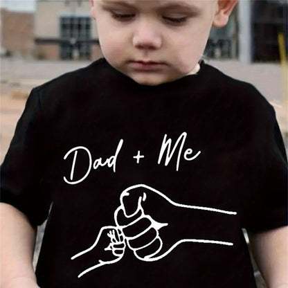 Dad+Me" Matching Father-Son T-Shirts - Boys' Casual Crew Neck Tee with Cartoon Handprint Design, Soft Breathable Fabric, Regular Fit for Spring Summer Fall, Cute T Shirts, Everyday Outfit, Trendy Graphic Tee, Comfortable Mate