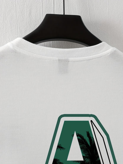 Men'S Casual Y2K LA Graphic T-Shirt - Bold Oversized "LA" Letter Print, Comfortable & Breathable with Slight Stretch, Perfect for Home & Outdoor Activities, Spring/Summer Fashion, Machine Washable, Loose Fit Short Sleeve Crew