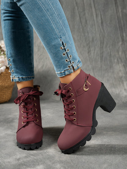 MagiMoBo Women'S Mid-Heel Ankle Boots with Side Zipper - Comfortable Faux Cover, Decorative Buckle Design, All-Season Versatile Casual Shoes for Casual Attire, Chunky Heel, Versatile Ankle Boots | Decorative Buckle Boots | Sy