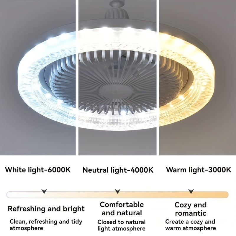50W 25.4cm LED Smart Ceiling Fan Light with Remote Control, Color Changing and Dimming Features, 2In1 360 degrees Ceiling Fan with Light | E26/27 Socket, Dual Function Cooling and Lighting, Timing, Suitable for for Bedroom, k
