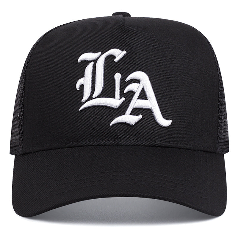 2025 New 'S Outdoor Sports Baseball Cap - Flat Top, Cool Bill Hip Hop Style, Polyester 100., Knit Fabric, Black with LA Logo, Cool Bill Style, Perfect for The Trendy Look of Hip Hop, Hip Hop Accessories