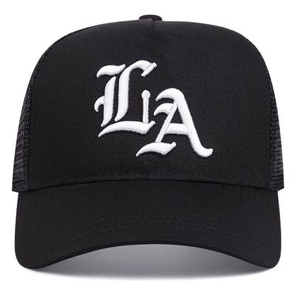 2025 New 'S Outdoor Sports Baseball Cap - Flat Top, Cool Bill Hip Hop Style, Polyester 100., Knit Fabric, Black with LA Logo, Cool Bill Style, Perfect for The Trendy Look of Hip Hop, Hip Hop Accessories