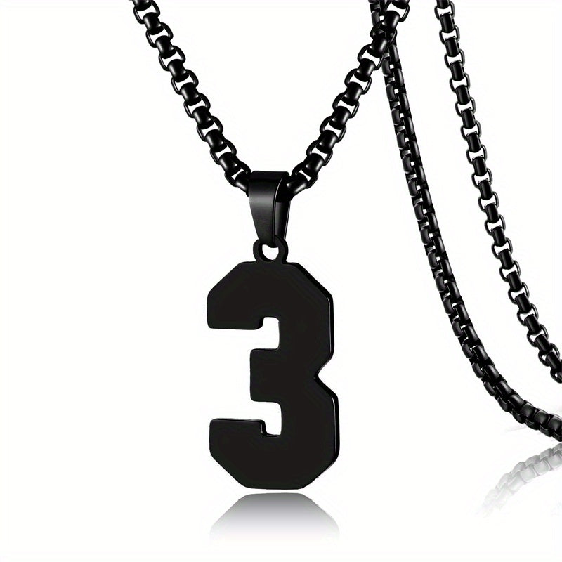 0-19 Men Athletes Number Pendant Necklace Stainless Steel Sports Number Pendant Long Chain Necklaces for Boys Baseball/Basketball/Football Team Jewelry Gifts