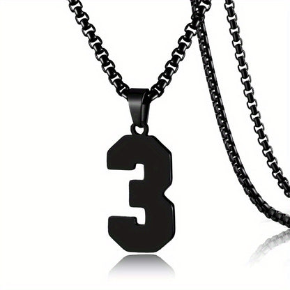 0-19 Men Athletes Number Pendant Necklace Stainless Steel Sports Number Pendant Long Chain Necklaces for Boys Baseball/Basketball/Football Team Jewelry Gifts