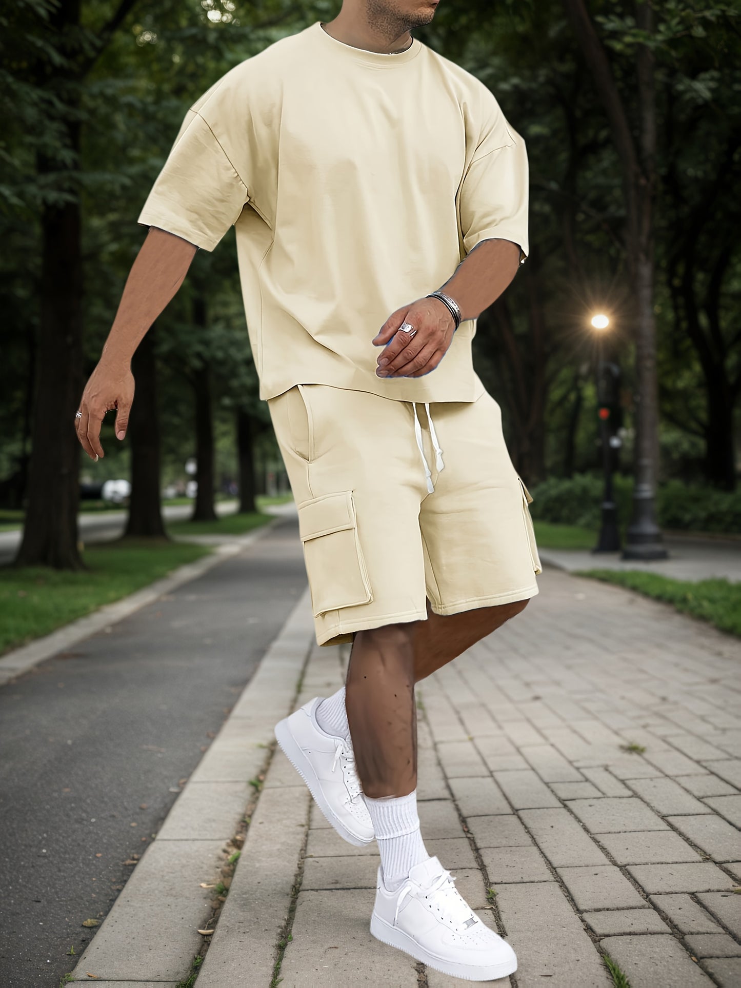 Summer Heavyweight FOG Color Earth Tone Short Sleeve Shorts Streetwear Loose Fashion Set