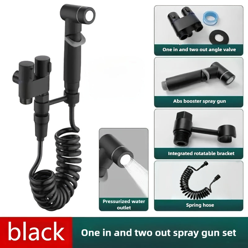 4-in-1 multifunctional bathroom high-pressure spray gun set with water angle valve, made of advanced stainless steel material, no need for electricity/ easy to install, suitable for toilets, bathrooms, floor flushing, and toi
