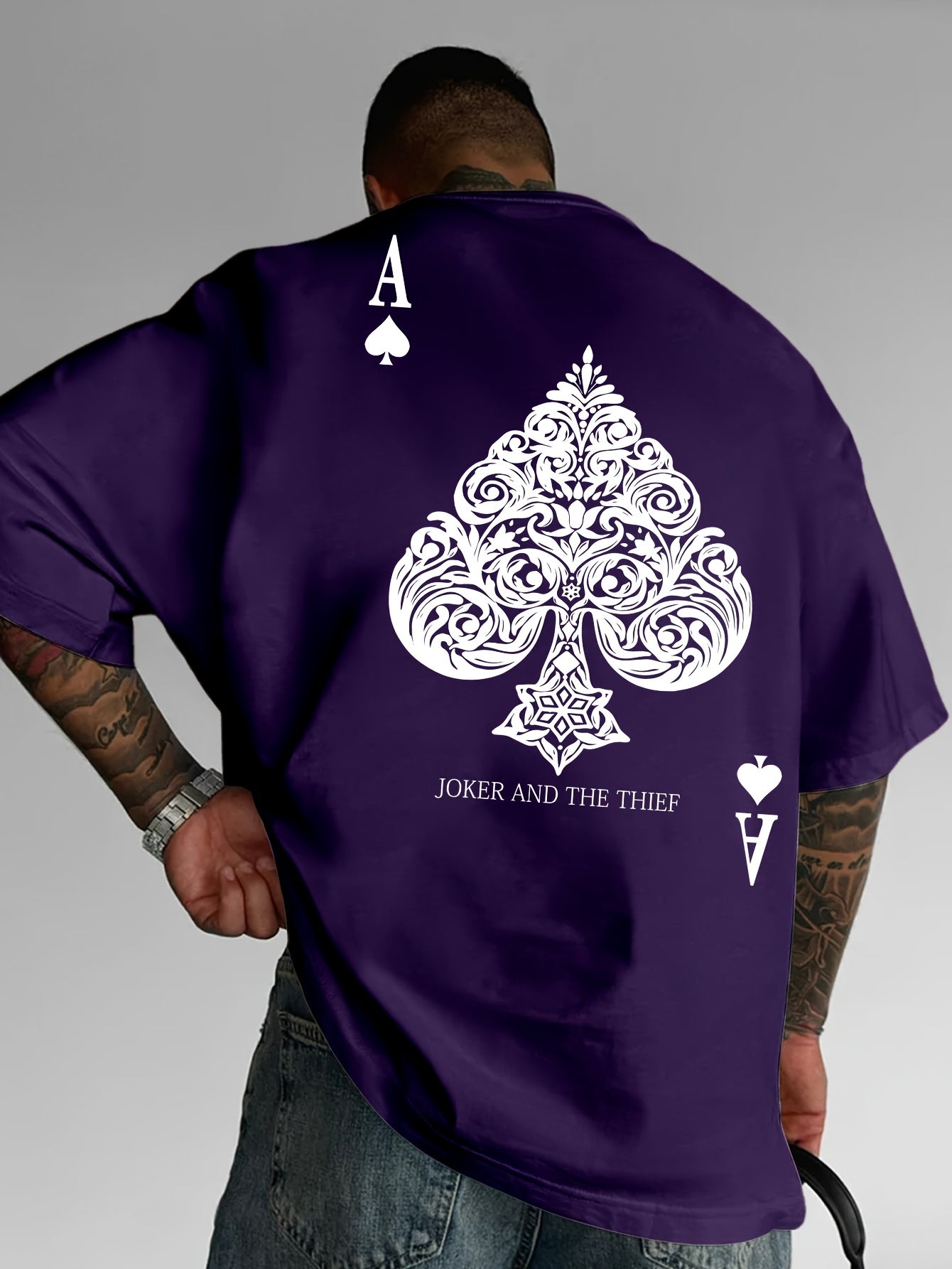 Men's Pink Street Style Graphic T-Shirt - Joker and the Thief Design, Loose Fit, Round Neck, Short Sleeve, Geometric Pattern, Machine Washable, Summer Casual Wear for Adults