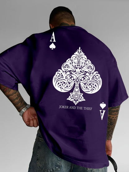Men's Pink Street Style Graphic T-Shirt - Joker and the Thief Design, Loose Fit, Round Neck, Short Sleeve, Geometric Pattern, Machine Washable, Summer Casual Wear for Adults