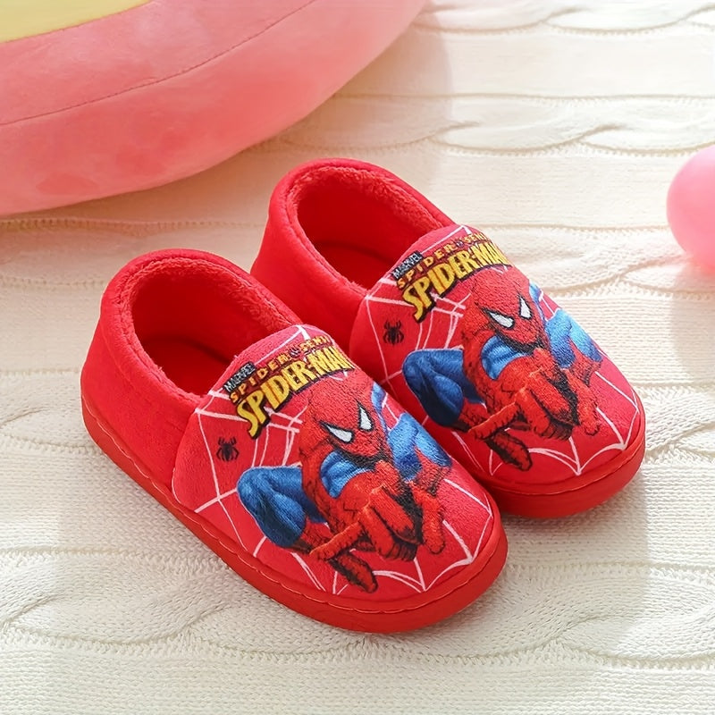 MARVEL Boys' Spider-Man Plush Slippers - Cozy Cartoon Design, Warm & Soft Fabric, Slip-On Indoor House Shoes for Youngsters, Youngsters, and Youngsters, Perfect for Fall/Winter, Youngsters'S Indoor Shoes | Cartoon Character S