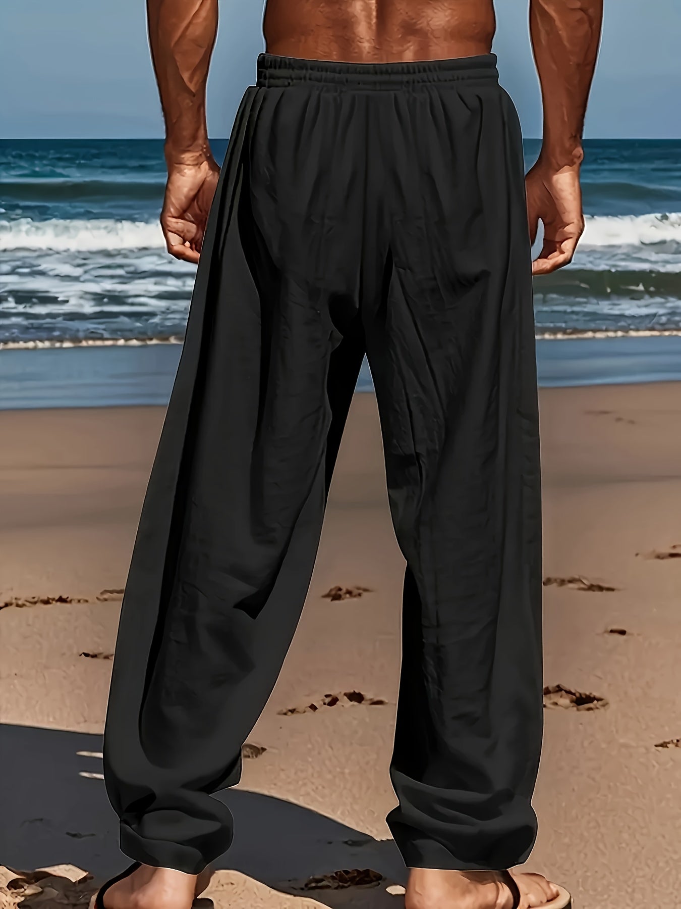 Men'S Light Blue Jogger Pants with Drawstring Waist - Casual, Loose Fit, Straight-Leg Design for Yoga, Beach & Casual Attire | Perfect Father'S Day Gift, Yoga Pants, Beachwear, Solid Color, Nonstretch Fabric
