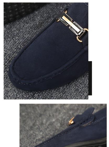 Men'S Slip-On Loafers - Black Faux Casual Shoes with Golden-Tone Buckle Straps, Round Toe & Non-Slip Rubber Sole for All-Season Comfort, Party & Casual Attire, Party Footwear, Sleek Shoe Design, Durable Footwear