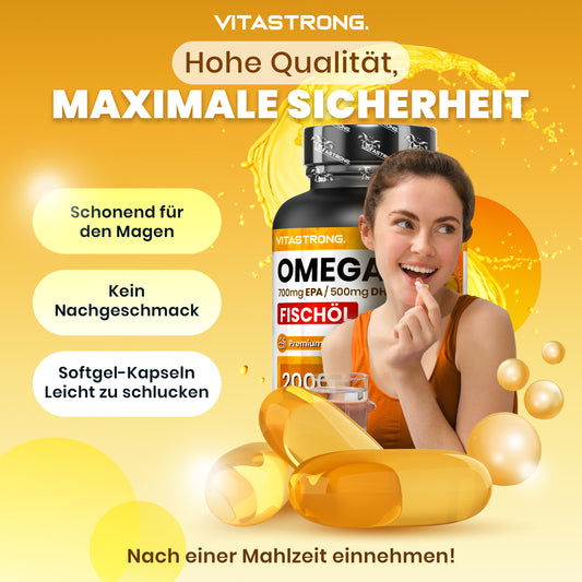 Omega-3 Fish Oil 2000mg High Potency with Vitamin E, Unflavored – Omega-3 Fish Oil with 700mg EPA & 500mg DHA, Pure Omega-3 Supplement for Heart, Brain & Vision Health