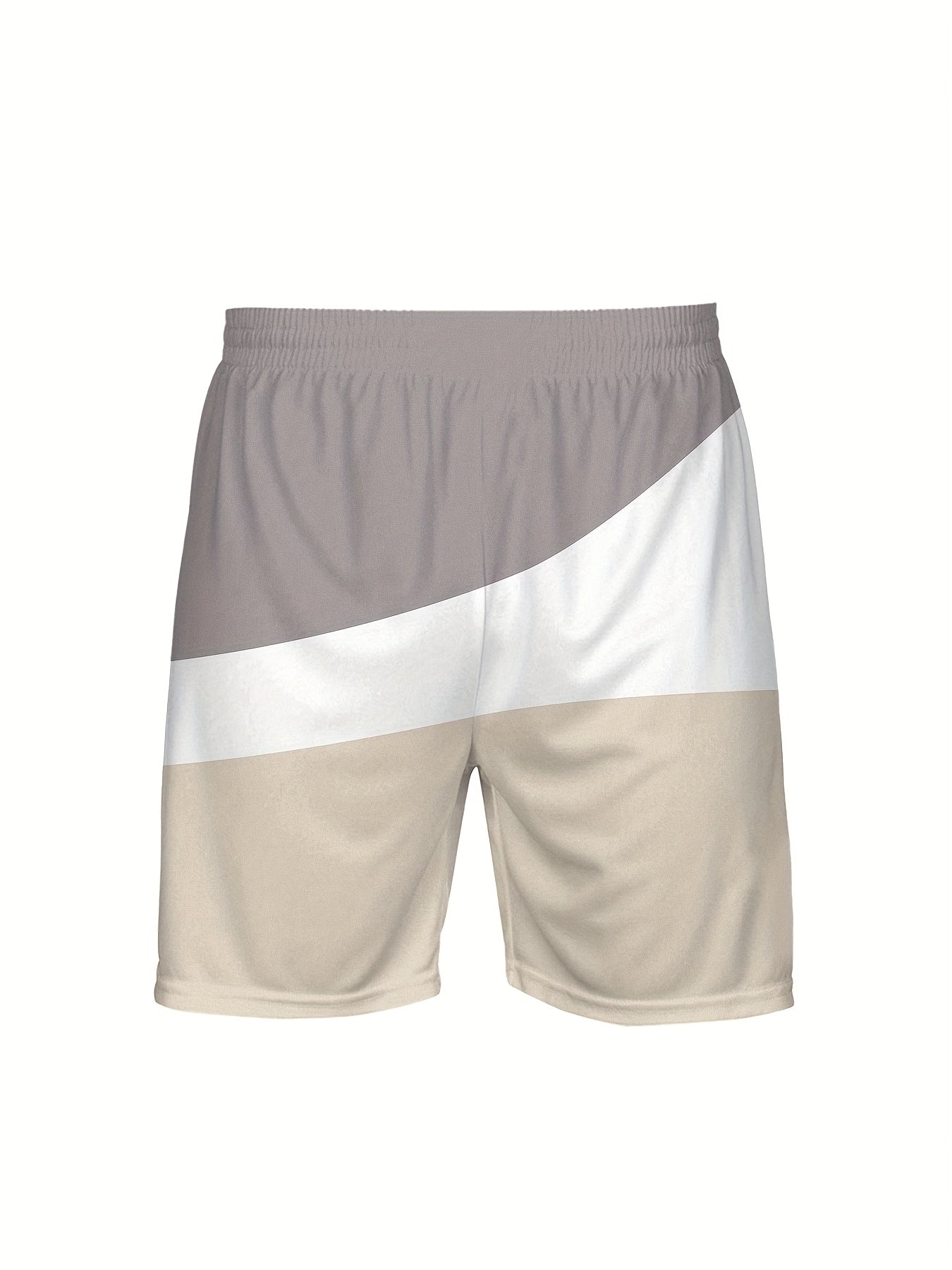 Men'S 3D Print Short Sleeve Set - Casual Athletic Beachwear with "Just & Vibes" Graphic, Beige & Gray, Drawstring Waist, Perfect for Outdoor Activities, Beach Outfit|Casual Style|Stretchy Fabric