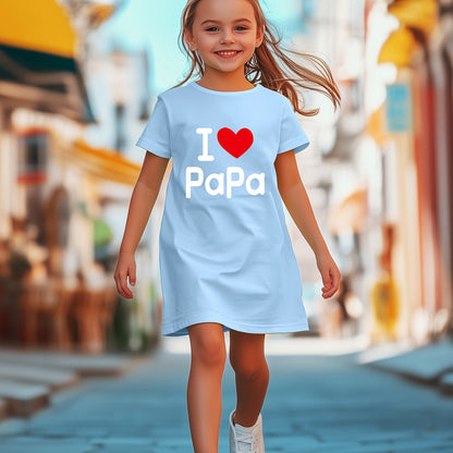 Youngsters' 'I Love Papa' Graphic Dress | Lavender Polyester-Spandex Blend | Breathable & Stretchy Short Sleeve Round Neck | Machine Washable | Casual Summer Outfit for Girls
