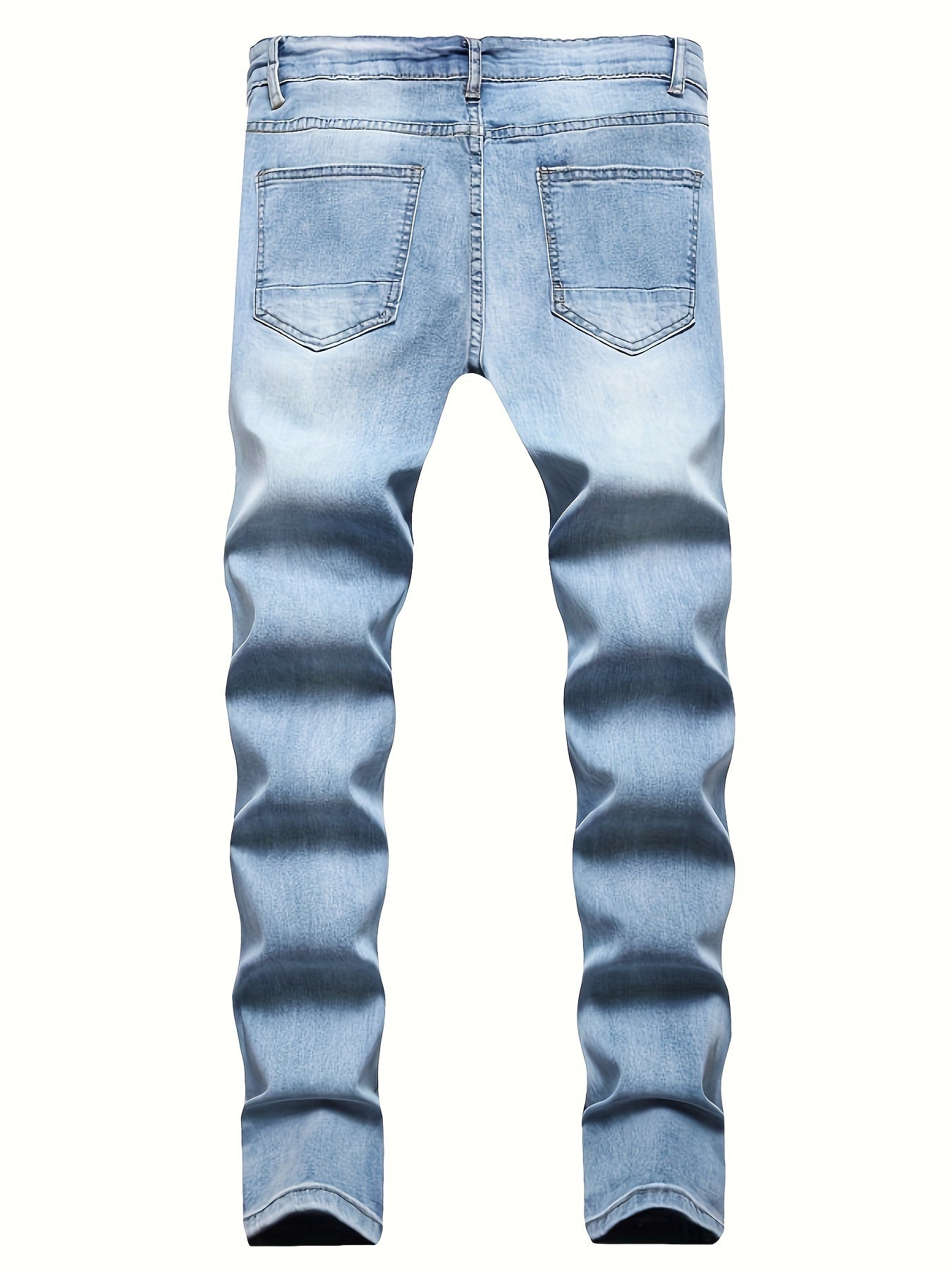 Men'S Slim-Fit Distressed Denim Jeans - Trendy Ripped Knee-Length Casual Pants, Light Blue Raw Wash, Comfortable Stretch Fabric for All-Season Wear, Everyday Fashion, Fashionforward Design, Durable Fabric Construction