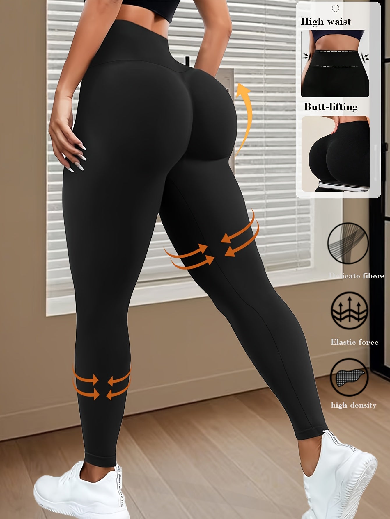 1pc Women's High-Waisted Yoga Leggings - Butt-Lifting & Tummy Control 7/8 Length Workout Pants, Breathable Medium-Stretch Fabric, Non-See-Through Solid Black for Fitness, Running, Yoga & Casual Wear, Yoga Pants