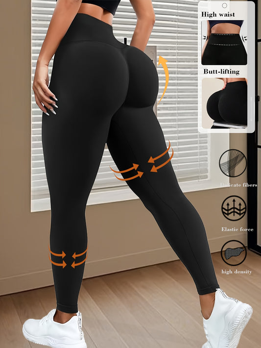1pc Women's High-Waisted Yoga Leggings - Butt-Lifting & Tummy Control 7/8 Length Workout Pants, Breathable Medium-Stretch Fabric, Non-See-Through Solid Black for Fitness, Running, Yoga & Casual Wear, Yoga Pants