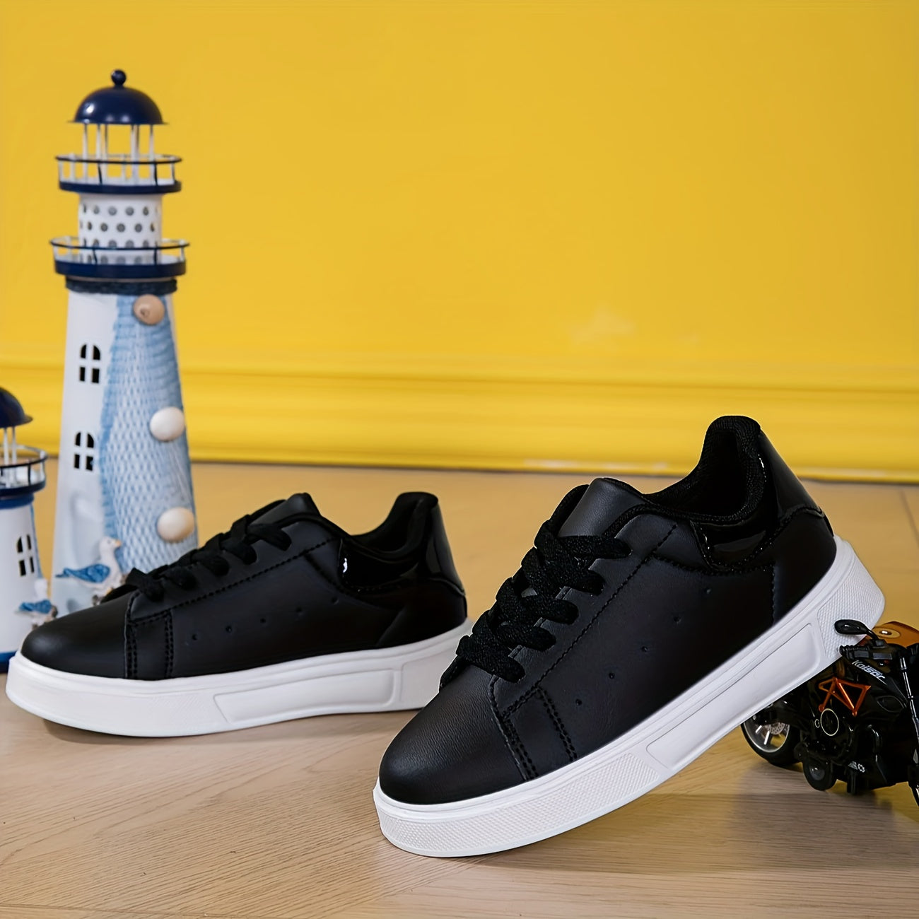 Boys' Sneakers - Classic Low-Top Lace-Up Shoes with Soft EVA Sole, Upper, White & Black Design for Casual and School Wear, Casual Footwear | Stylish Lowtops | Durable Footwea