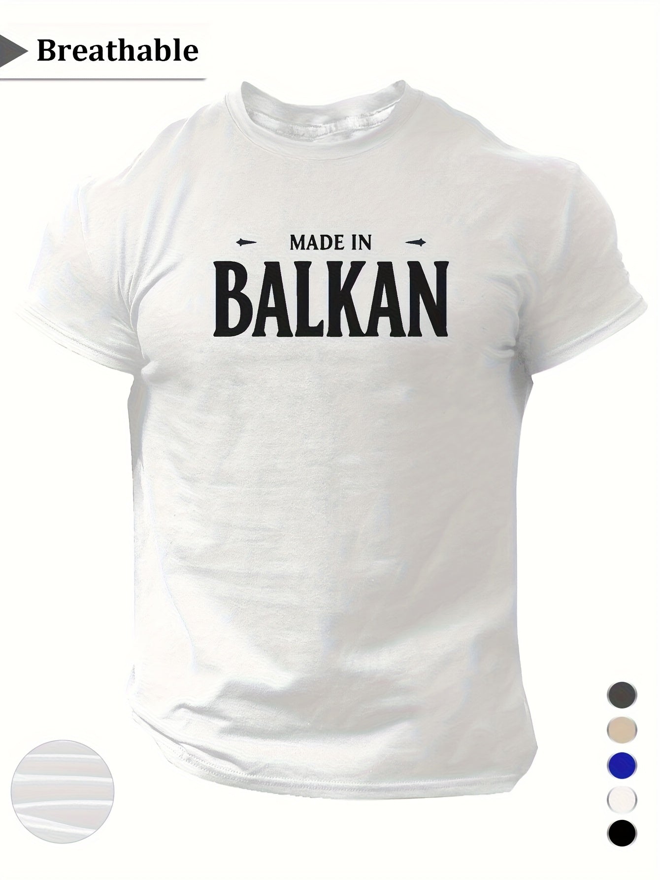 Men'S Casual Short Sleeve T-Shirt - "Made in Balkans" Print, Lightweight & Breathable Summer Tee, Round Neck, Regular Fit, Perfect for Casual Attire, Breathable Clothing | Modern Casualwear | Lightweight Shirt