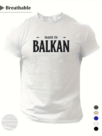 Men'S Casual Short Sleeve T-Shirt - "Made in Balkans" Print, Lightweight & Breathable Summer Tee, Round Neck, Regular Fit, Perfect for Casual Attire, Breathable Clothing | Modern Casualwear | Lightweight Shirt