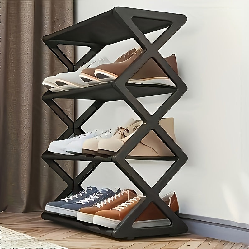 4-Tier Stainless Steel Shoe Rack - Space-Saving, Easy Assembly, Durable Design | Suitable for Entryway and Bedroom | Modern Stylish Look | Multi-Layer Sneaker Storage with Plastic Shelves | Fashionable Contemporary Shoe Organ