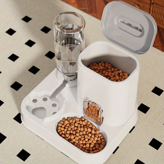 Automatic Cat & Dog Water Dispenser with Integrated Food Basin - 1-10L Capacity, No Batteries Needed, Modern White Design for Easy Cleaning & Hydration - Durable Pet Hydration Solution, Automatic Pet Feeder, Sleek Pet Accesso