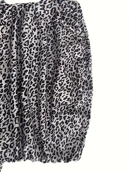 Women'S Y2K Leopard Print Off-Shoulder Jumpsuit - Stretchy Polyester & Spandex Blend, Cinched Waist, Wide-Leg Design, All-Season Casual to Party Wear, Party Attire | Y2K Fashion | Stretchy Fabric