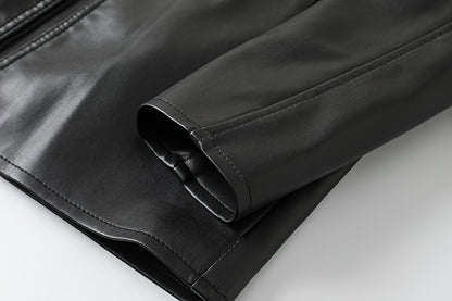 Men's Slim-Fit High Quality Windproof PU Leather Motorcycle Jacket - Vintage Bomber Style with Stand Collar, Ribbed Cuffs & Adjustable Drawstring, Softshell Casual Biker Outerwear, Casual Outerwear | Vintage Bomber Jacket | D
