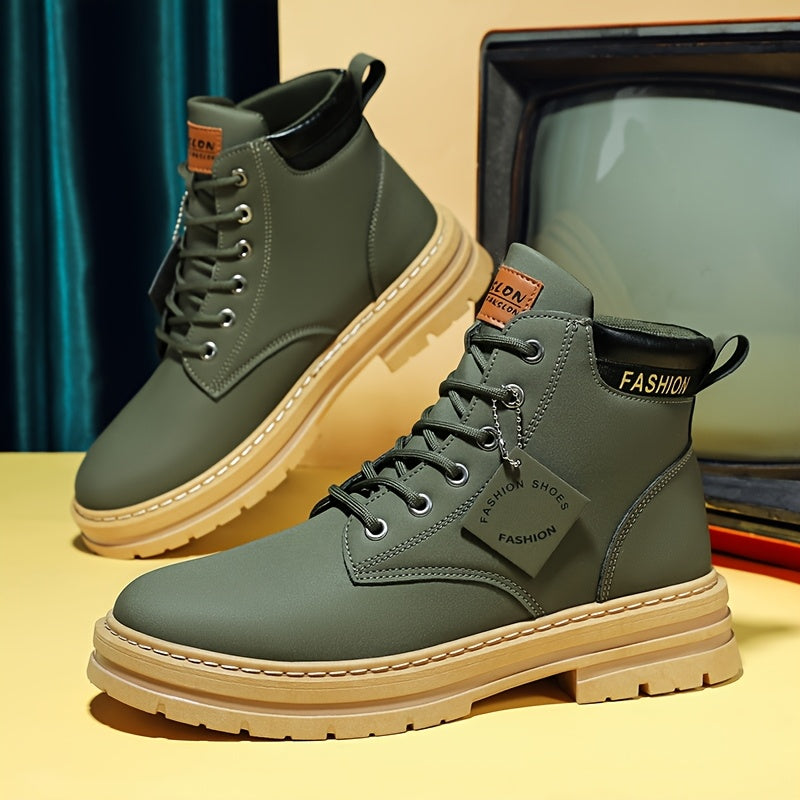 KOONEXY Men'S Fashion Ankle Boots - Upper, PVC Sole, Lace-Up, Round Toe, Short Ankle Boots for Casual & Sporty Wear, All-Season Comfort, Casual Footwear, Sporty Boot Design, Fabric Lined Interior
