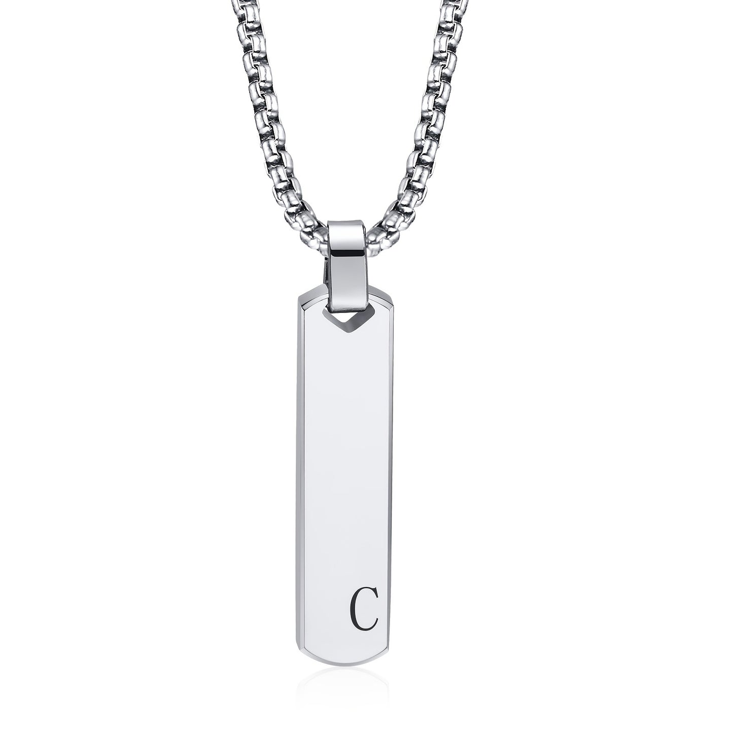 Letter Necklace Pendant Made of Stainless Steel, Featuring a Laser-Etched Design of 26 Letters, Polished for a Stylish 3D Rectangular Look, Suitable for Men.
