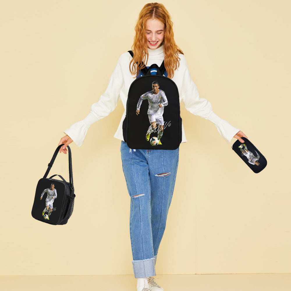 3pcs Soccer Player Backpack Set - Adjustable Straps, Zipper Closure, Laptop Compartment, Unlined, Honey Style, Ideal for College, Travel, Birthday, Holiday, Party Gifts, Travel Backpacks|Sporty Backpacks|Durable Backpacks, So