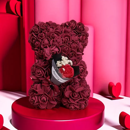 1pc Preserved Flowers Teddy Bear, "I Love You" Valentine'S Day Rose Bear, Polycarbonate Home Party Decor, Ideal for Christmas, Ramadan, Father'S & Mother'S Day, Tabletop Placement, No Container or Battery Needed