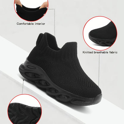 Boys & Girls Lightweight Breathable Slip- Shoes - Elastic Sock Design, Geometric Pattern, All-Season Low-Top Fabric Upper & EVA Sole for Outdoor Hiking, Casual Wear, Training - Ages 14 & Under
