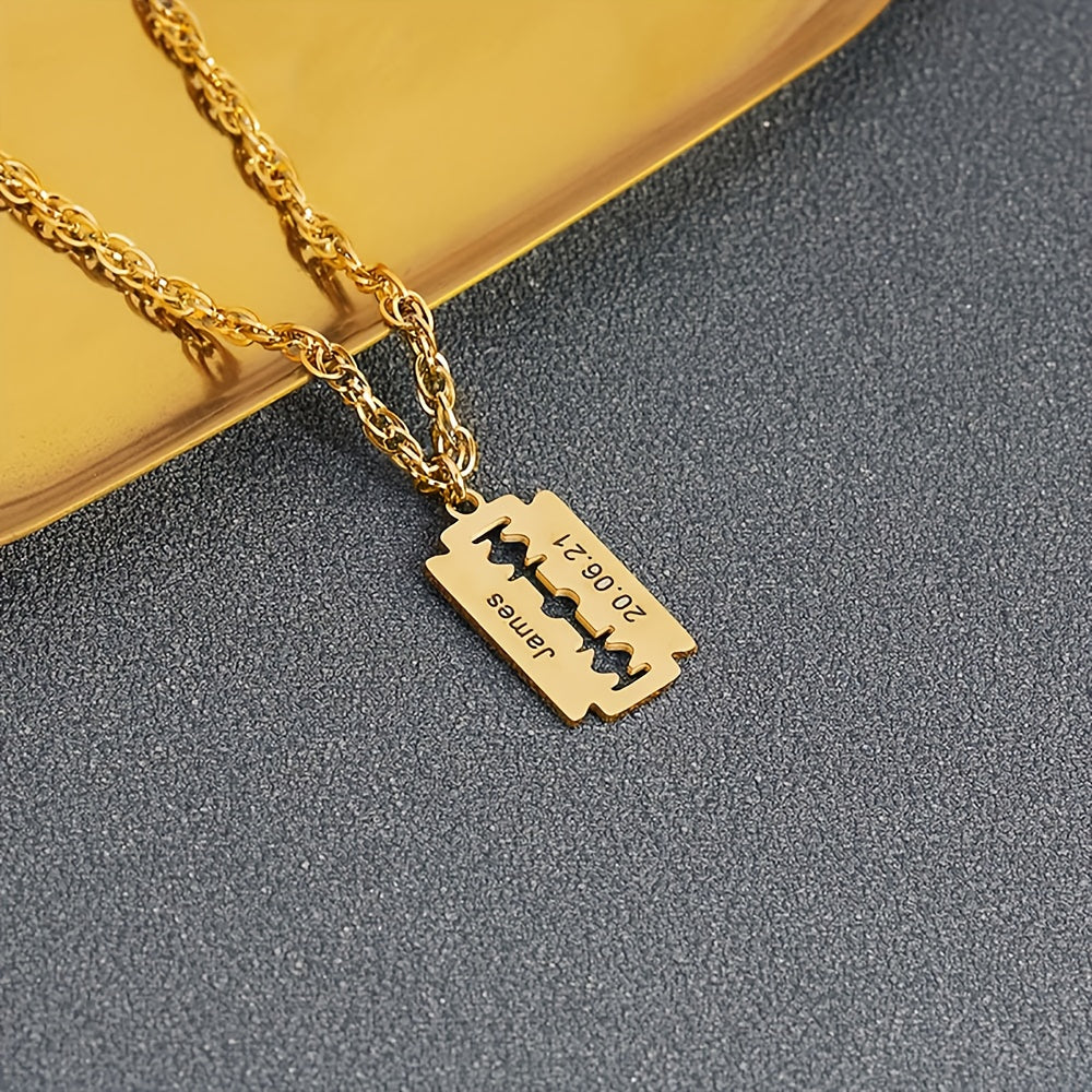 Custom 18K Gold Plated 18K Gold Plated-Plated Razor Blade Pendant Necklace, a Personalized Accessory for Men, Made of 304L 304L 304L Stainless Steel Suitable for Everyday Wear, a Unique Gift for Him for Birthdays, Holidays, W