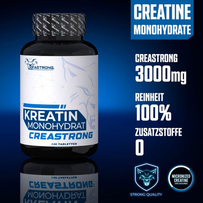 Creatine Monohydrate CreaStrong, 120 Creatine Tablets for Pre-Workout, Intra-Workout, and Post-Workout, Alternative to Creatine Capsules, Creatine Gummies, Creatine Powder, Vitastrong Creatine Tablets