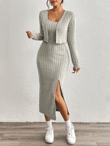 Simple y Fleece Two-Piece Dress and Jacket Set