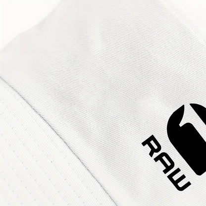 ATHACER Fashionable "RAW" Printed Fisherman Hat - Black with White Logo, Sun Shade Cap for Outdoor Activities, Travel, and Parties, Hand Washable Polyester, Perfect Gift for Birthdays and Holidays, Outdoor Headwear | Stylish