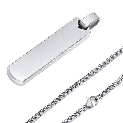 Letter Necklace Pendant Made of Stainless Steel, Featuring a Laser-Etched Design of 26 Letters, Polished for a Stylish 3D Rectangular Look, Suitable for Men.