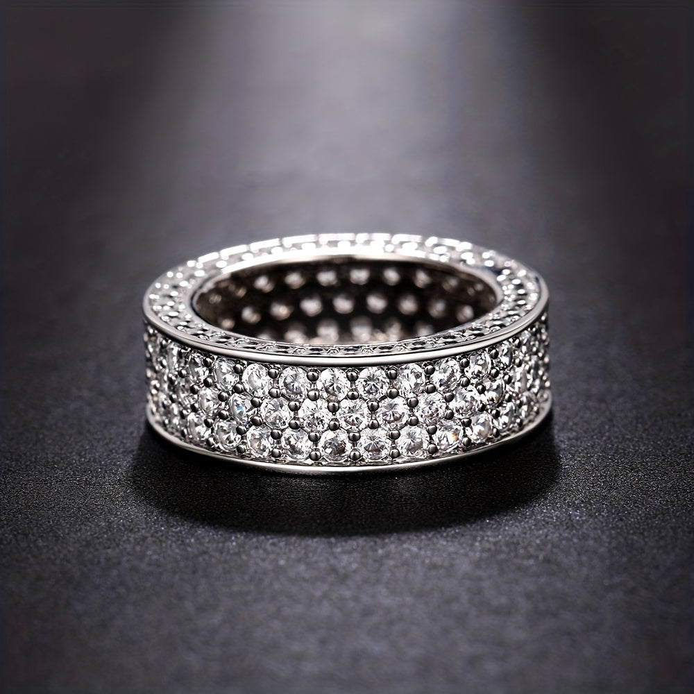 Gorgeous Super Sparkling Zirconia Silver-Plated Ring Fashion Forward Luxury Ring Neutral Ring Men's And Women's Ring Men's Wedding Ring Daily Wear Jewelry
