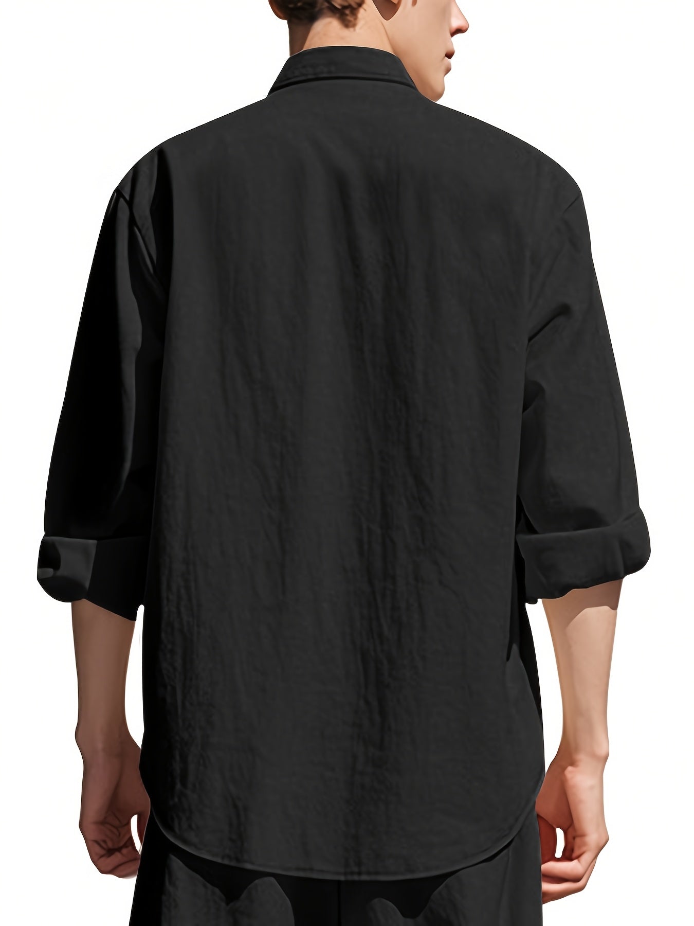 Men's Lightweight 95% Linen Shirt - Breathable Summer Casual Button-Up with Stand Collar, Regular Fit for Beach & Urban Wear, Solid Color