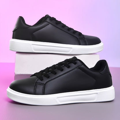Women's Casual Fashion Lace-Up Sneakers, Black Versatile Flat Skate Shoes, Comfortable Lightweight Outdoor Running Shoes