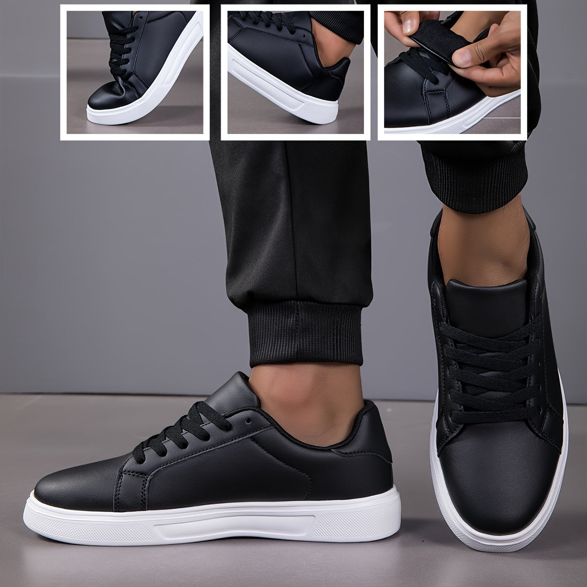 Men's Skate Casual Sneakers - Black & White Geometric Streetwear Design, PU Upper & MD Sole, Breathable Fabric Lining, All-Season Comfort for Urban Fashion, Outdoor Hiking, Daily Wear - Ideal Holiday Gift, Skate Shoes, Outdoo