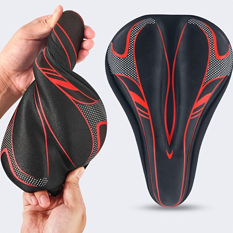 Soft & Thickened Gel Bike Seat Cushion - Fit for, Adjustable Unisex Saddle for Mountain & Road Bikes, Comfortable Silicone Padding for Enhanced Riding Experience, Black with Blue/Red Accents, Mountain Bike Accessories