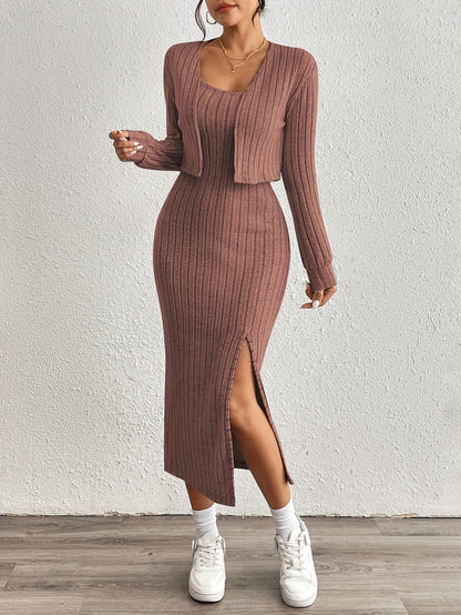 Simple y Fleece Two-Piece Dress and Jacket Set