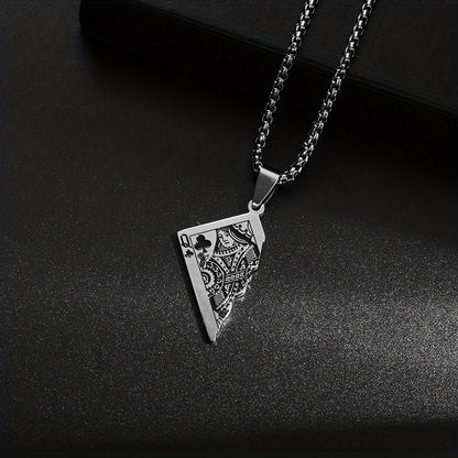 1pc Stainless Steel Half-Heart Playing Card Pendant Necklace - Punk Gothic Style Intricate Spade & Heart Design Durable Unisex Jewelry Gift for Men Women, Heart Pendant Necklace, Statement Accessory, Polished Metallic Finish