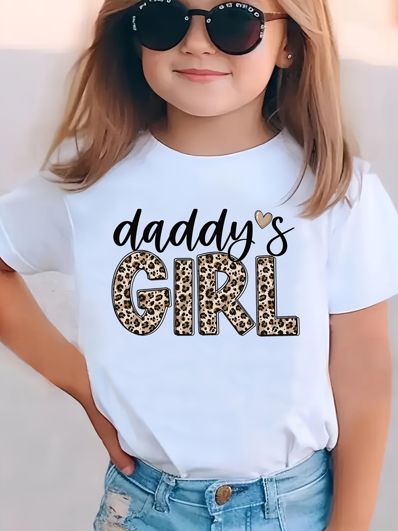 Summer Fashion Girls' Short-Sleeve T-Shirt "DADDY's GIRL" Leopard Print Casual Versatile Top NY-DX5545