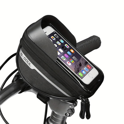 1pc B-SOUL Touch Screen Compatible Polyester Bike Bag, Adjustable Strap Mountain Bicycle Handlebar Pouch for Cycling