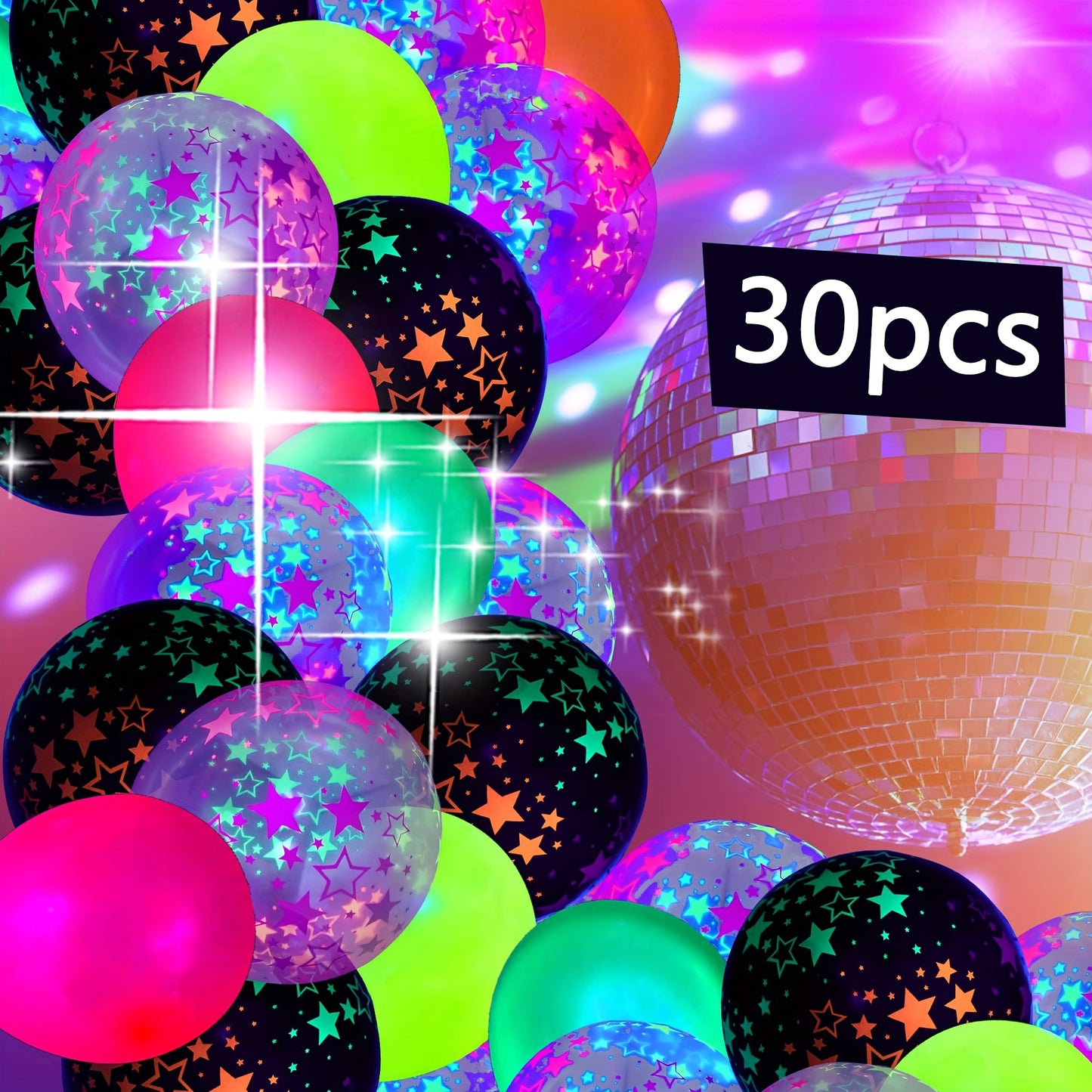 30pcs Neon Glow Balloons, 30.48cm Round Emulsion Balloons with Stars, Ideal for Graduation, Housewarming, Retirement Parties - No Electricity Needed, Versatile Indoor/Outdoor Decorations, Party Decorations