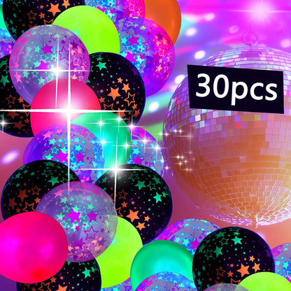 30pcs Neon Glow Balloons, 30.48cm Round Emulsion Balloons with Stars, Ideal for Graduation, Housewarming, Retirement Parties - No Electricity Needed, Versatile Indoor/Outdoor Decorations, Party Decorations